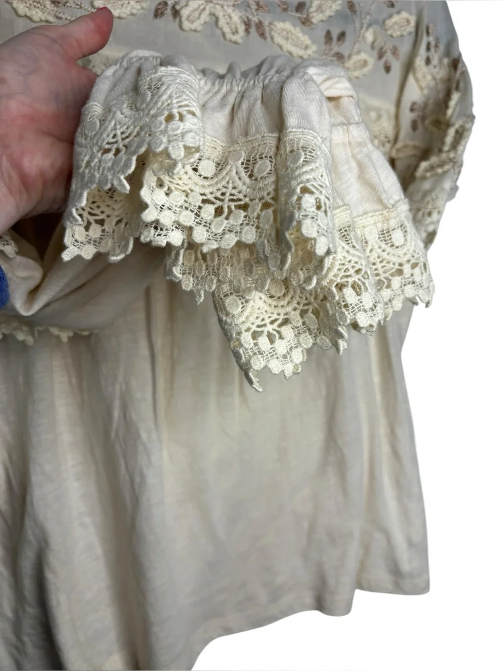 Anthropologie Jemma Cream Crochet Lace Romantic Blouse Size S Embellished Cotton